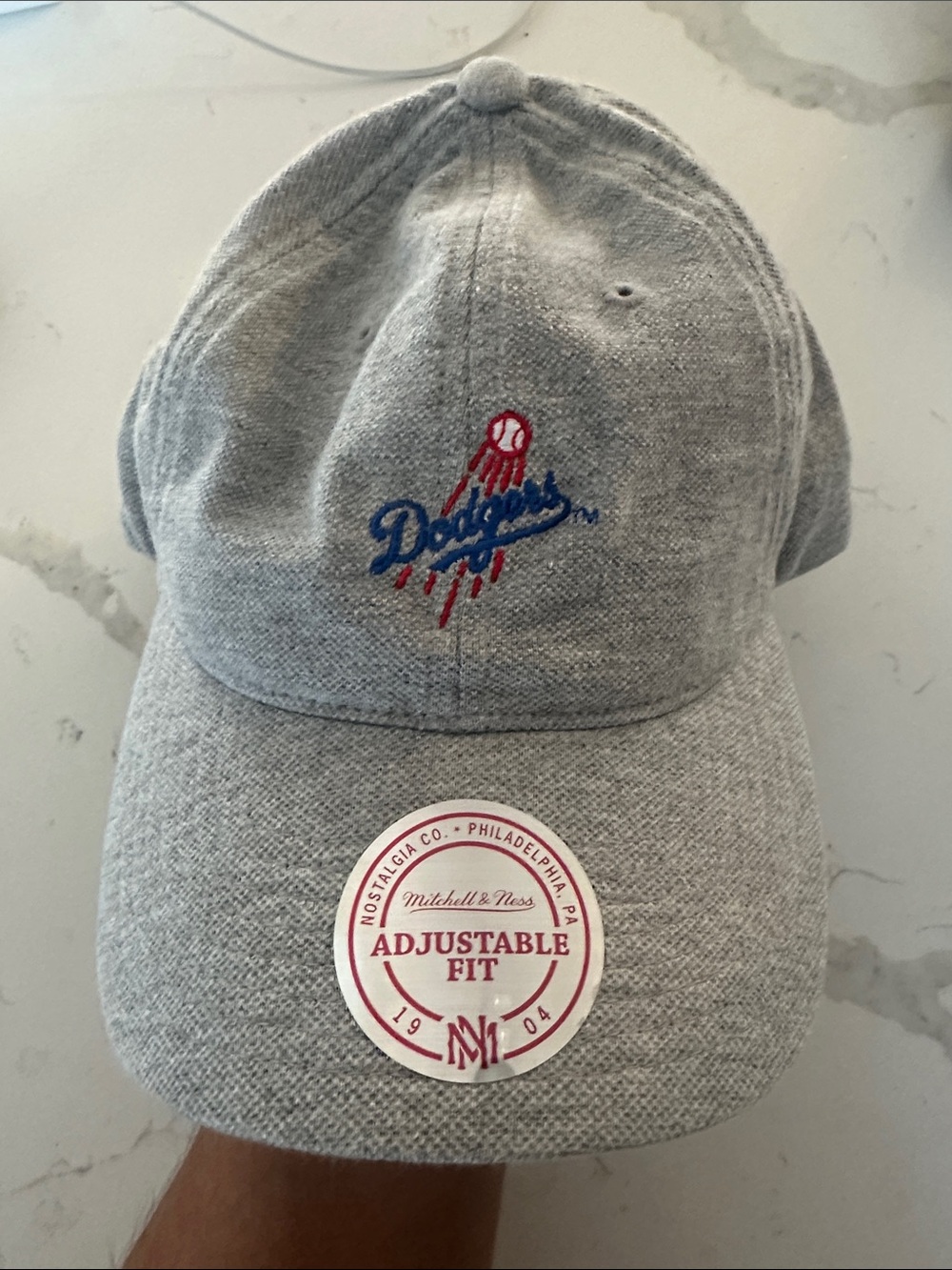 Mitchell & Ness Gray Los Angeles Dodgers Adjustable Cap with Red & Blue Logo